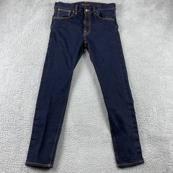 Nudie Jeans Mens 34x34 (32x29) Blue Lean Dean Dry True Selvage Stiff Dark Wash